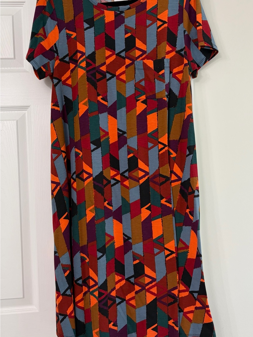 LuLaRoe Geometric Midi Dress in Orange, Burgundy, Teal